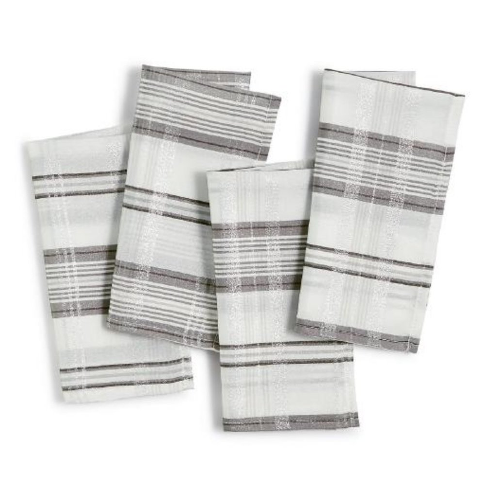 Elrene Shimmering Plaid Napkin Set of 4 Silver
